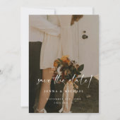 Save The Date Mariage photo de code QR de script beige minimalis (Devant)