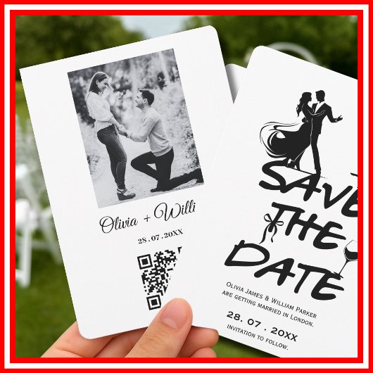 Save The Date Mariage PHOTO de code QR fantaisiste dessiné à la