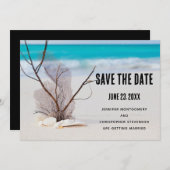 Save The Date Mariage photo de coquillages sur une plage de sabl (Devant / Derrière)