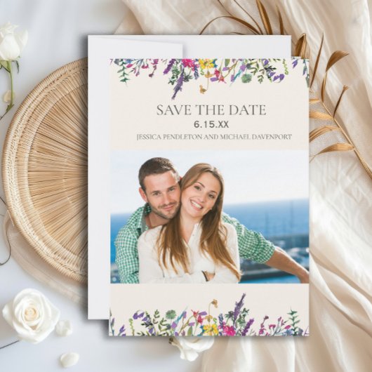 Save The Date Mariage Photo de Date de Sauvegarde Aquarelle Fleu