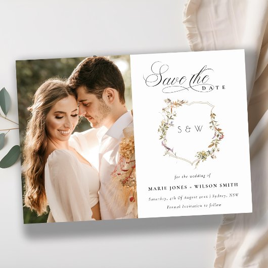 Save The Date Mariage photo de Fleur sauvage de crête rose sombr