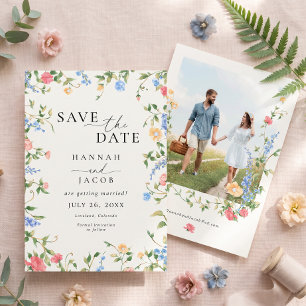 Save The Date Mariage Photo de Fleur Sauvage Douce Pâle Vintage