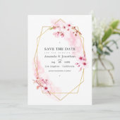 Save The Date Mariage photo de fleurs de cerisier roses géométri (Debout devant)