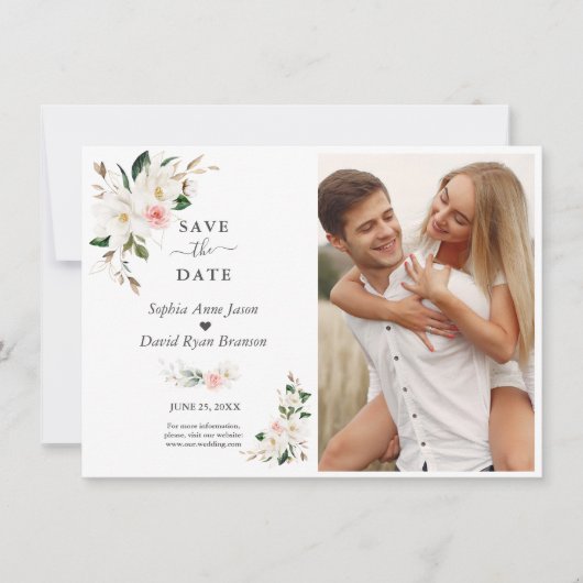 Save The Date Mariage photo de Fleurs de Magnolia Blanches (Devant)