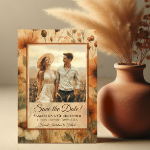 Save The Date Mariage Photo de Fleurs Sauvages Aquarelle Bohème