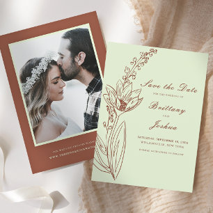 Save The Date Mariage photo de fleurs sauvages bohèmes orange br