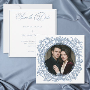 Save The Date Mariage photo de jardin à crête bleue élégante vin