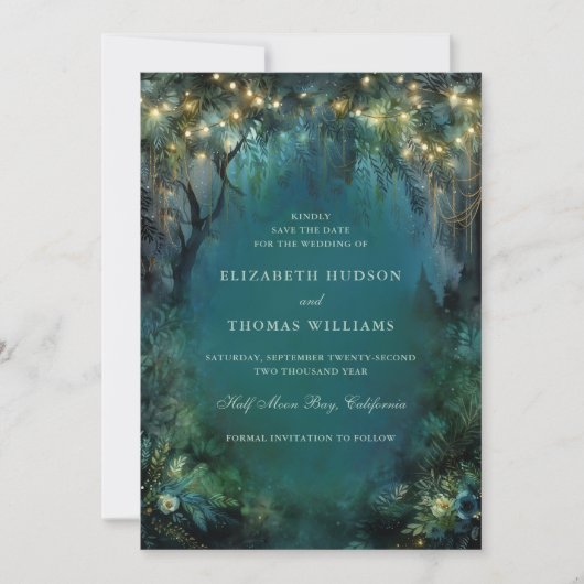 Save The Date Mariage photo de la forêt enchantée (Devant)