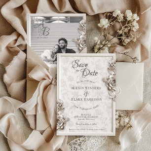 Save The Date Mariage photo de monogramme floral baroque vintage