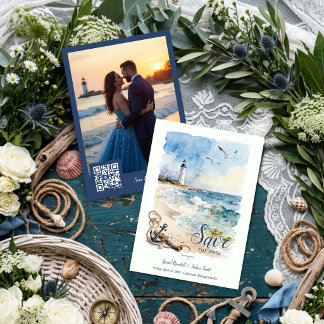Save The Date Mariage Photo de Phare Naïutique Aquarelle TLW26
