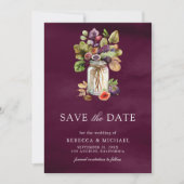 Save The Date Mariage Photo de Pot Mason Figue Pourpre (Devant)