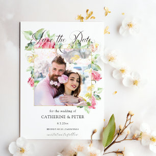 Save The Date Mariage photo de roses aquarelles rose pâle/Ivoire