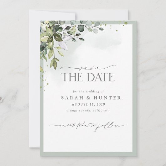 Save The Date Mariage Photo de Script Botanique de Verdure d'Euc (Devant)