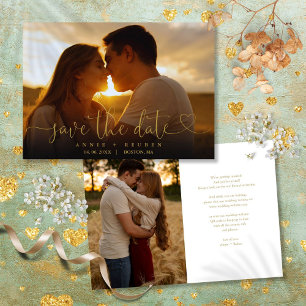 Save The Date Mariage photo de script de coeur d'or moderne