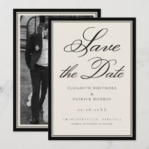 Save The Date Mariage Photo de Script Formel de Domaine Noir Bla
