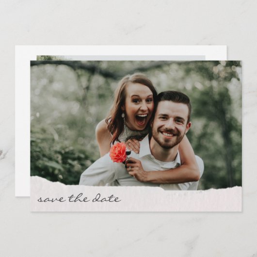 Save The Date Mariage photo de script manuscrit en papier déchir (Devant / Derrière)