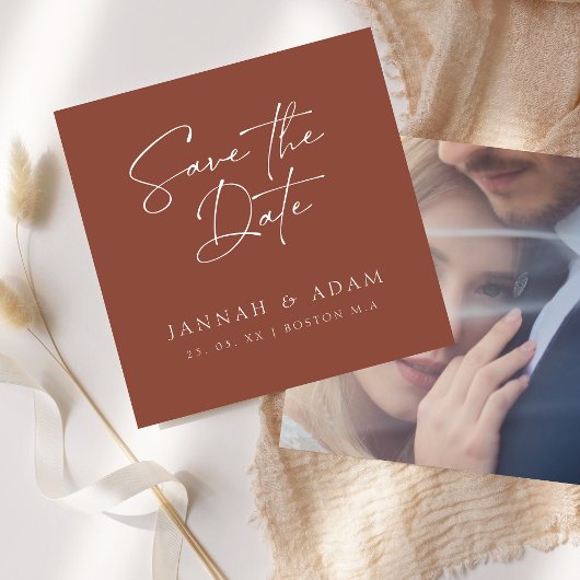 Save The Date Mariage photo de script minimal Terracotta