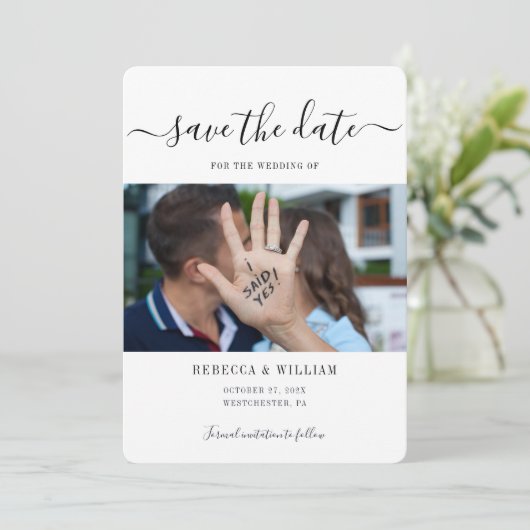 Save The Date Mariage photo de script moderne (Debout devant)