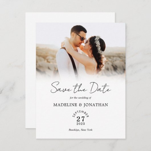 Save The Date Mariage photo de script moderne simple (Devant / Derrière)