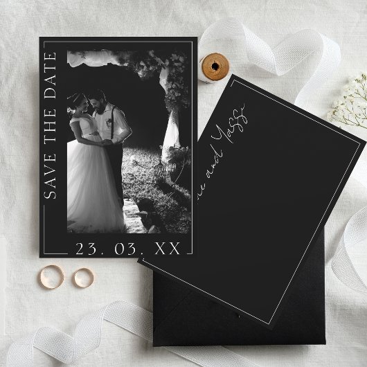 Save The Date Mariage photo de script noir et blanc moderne