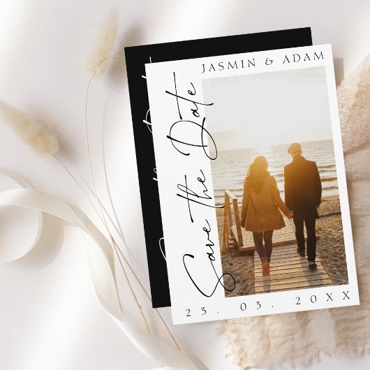 Save The Date Mariage photo de script noir et blanc moderne