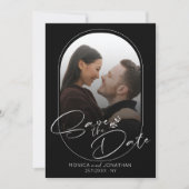 Save The Date Mariage photo de script noir et blanc moderne (Devant)