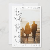 Save The Date Mariage photo de script noir et blanc moderne (Devant)