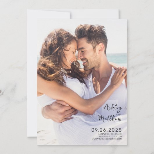 Save The Date Mariage photo de script simple et élégant (Dos)