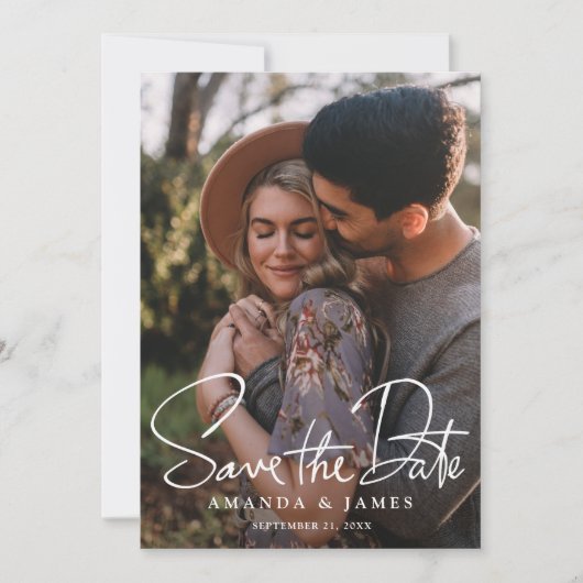 Save The Date Mariage photo de script simple et élégant (Devant)
