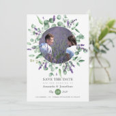 Save The Date Mariage photo de verdure de lavande d'eucalyptus (Debout devant)