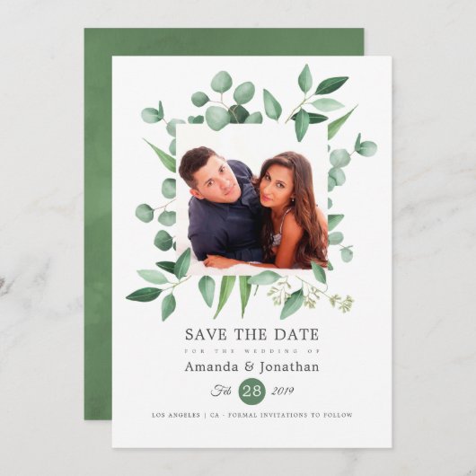 Save The Date Mariage photo de verdure d'eucalyptus (Devant / Derrière)