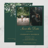 Save The Date Mariage Photo de Vert Émeraude Élégant (Devant / Derrière)