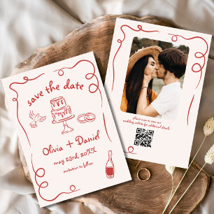 Save The Date Mariage Photo Dessiné à la Main Fantaisiste Funky