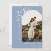 Save The Date Mariage photo Dusty Blue Botanical Floral Arch (Devant)