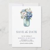 Save The Date Mariage photo Dusty Blue Floral Mason Jar (Devant)