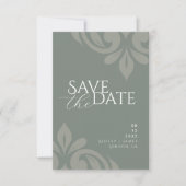 Save The Date Mariage photo Earthy Olive Script Damask (Devant)