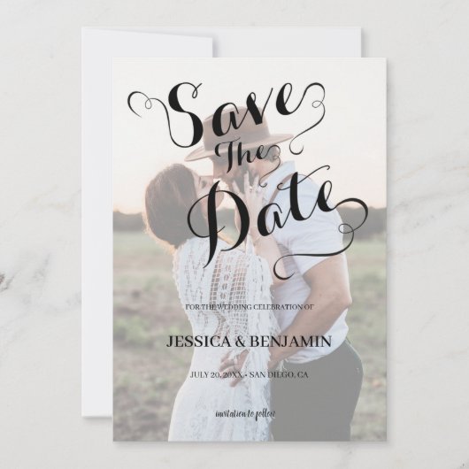 Save The Date Mariage photo effet vélin faux calligraphié (Devant)