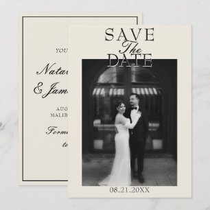 Save The Date Mariage Photo Élégant Blanc Noir Ancien Argent Élé