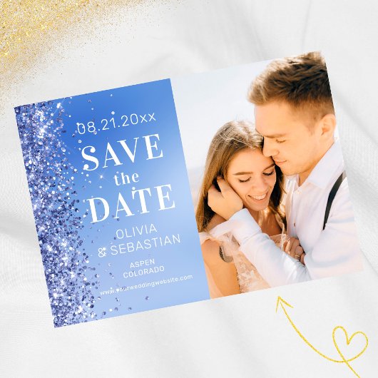 Save The Date Mariage photo Elegant Blue Parties scintillant