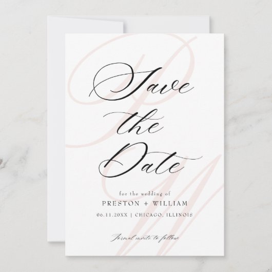 Save The Date Mariage photo élégant de script Monogramme (Devant)