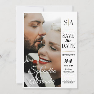 Save The Date Mariage Photo Élégant Formel Vintage Black Tie 