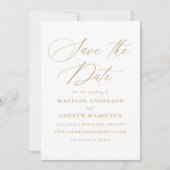 Save The Date Mariage photo Elegant Gold Calligraphy (Devant)