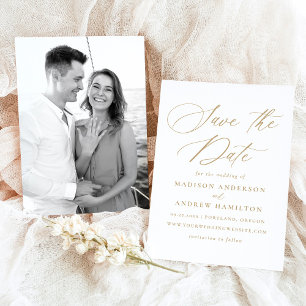 Save The Date Mariage photo Elegant Gold Calligraphy