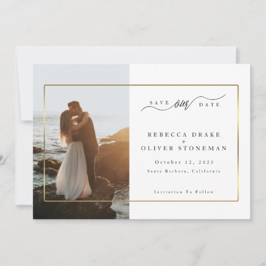Save The Date Mariage photo élégant Gold Frame (Devant)
