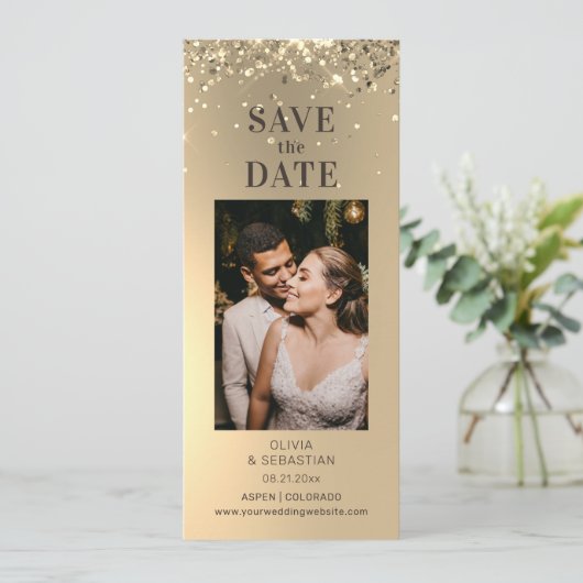 Save The Date Mariage photo Elegant Gold Parties scintillant (Debout devant)
