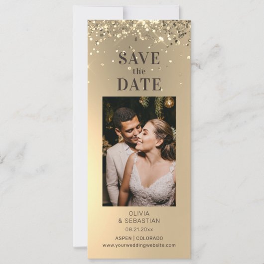 Save The Date Mariage photo Elegant Gold Parties scintillant (Devant)