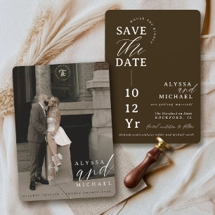 Save The Date Mariage photo élégant moderne brun foncé à fond pe