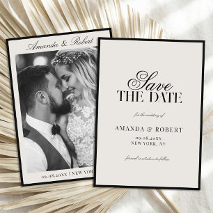 Save The Date Mariage Photo Élégant Noir et Ivoire à l'Ancienne