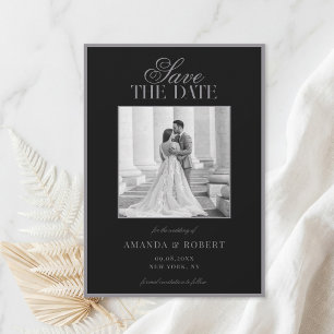 Save The Date Mariage Photo Élégant Noir Mat Matériel Vieille Fo