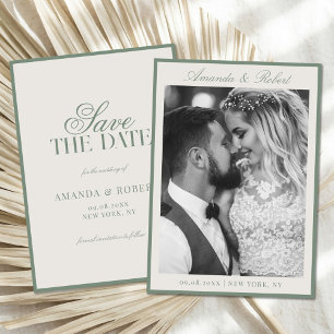 Save The Date Mariage photo élégant vert sauge argent de famille
